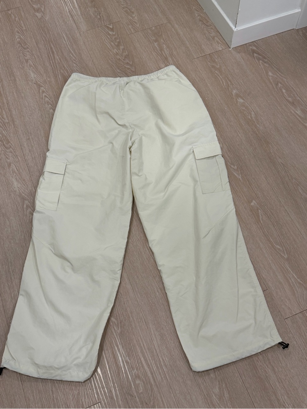 Vans Cream Riley Cargo Parachute Pants with Drawstring Waist - Picture 8 of 9
